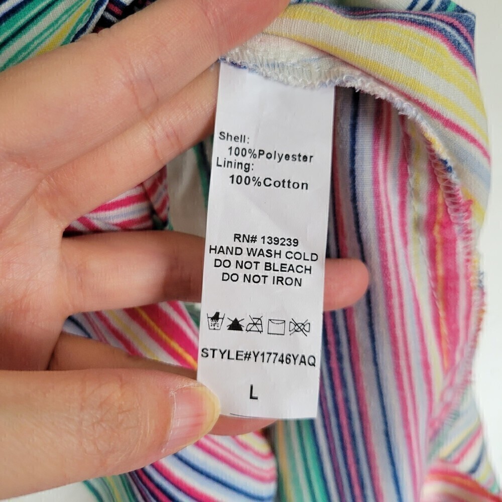 DO + BE Multicolor Striped Faux Wrap Keyhole Back Romper Shorts Size Large - Picture 15 of 16